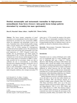 Detrital, Metamorphic and Metasomatic Tourmaline in High