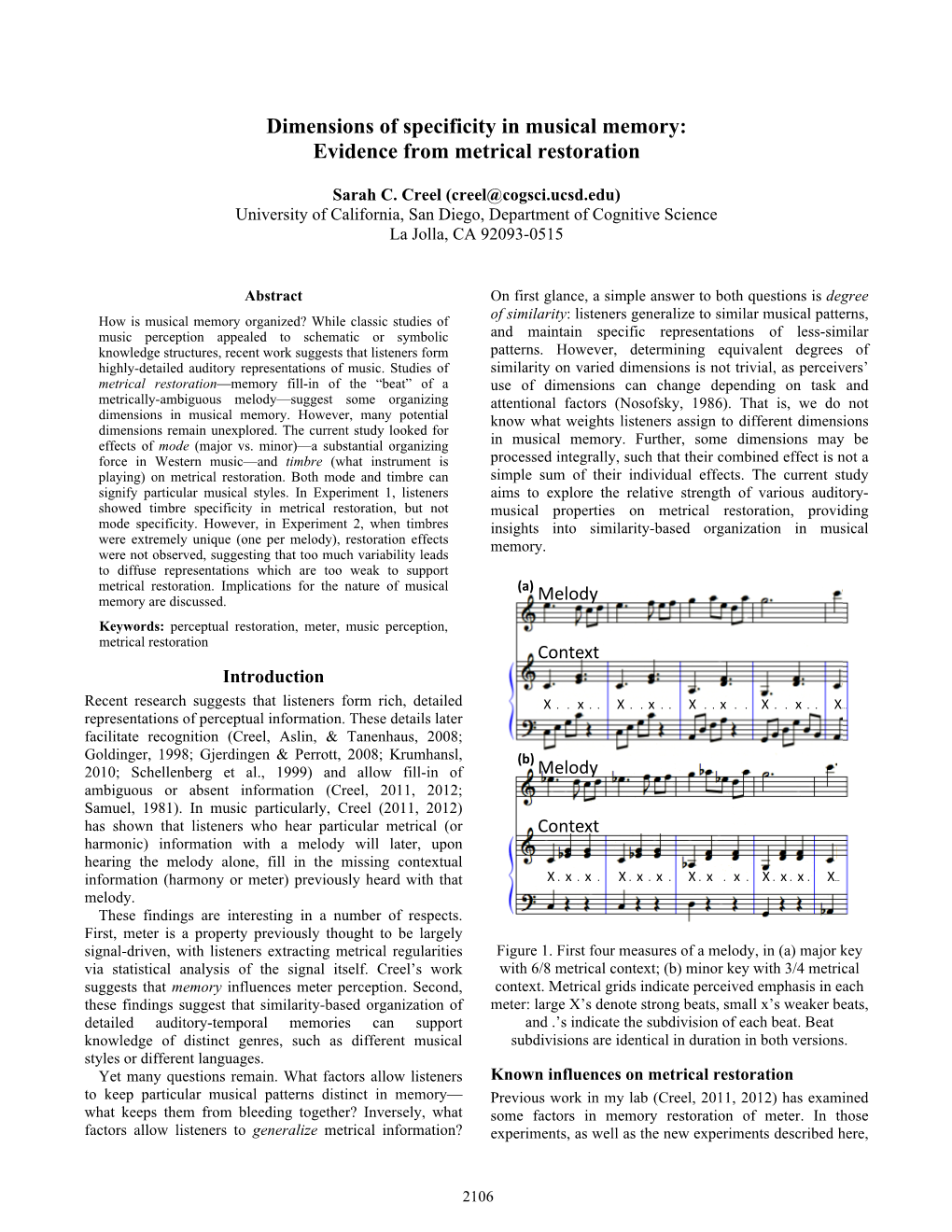 Dimensions of Specificity in Musical Memory: Evidence from Metrical Restoration