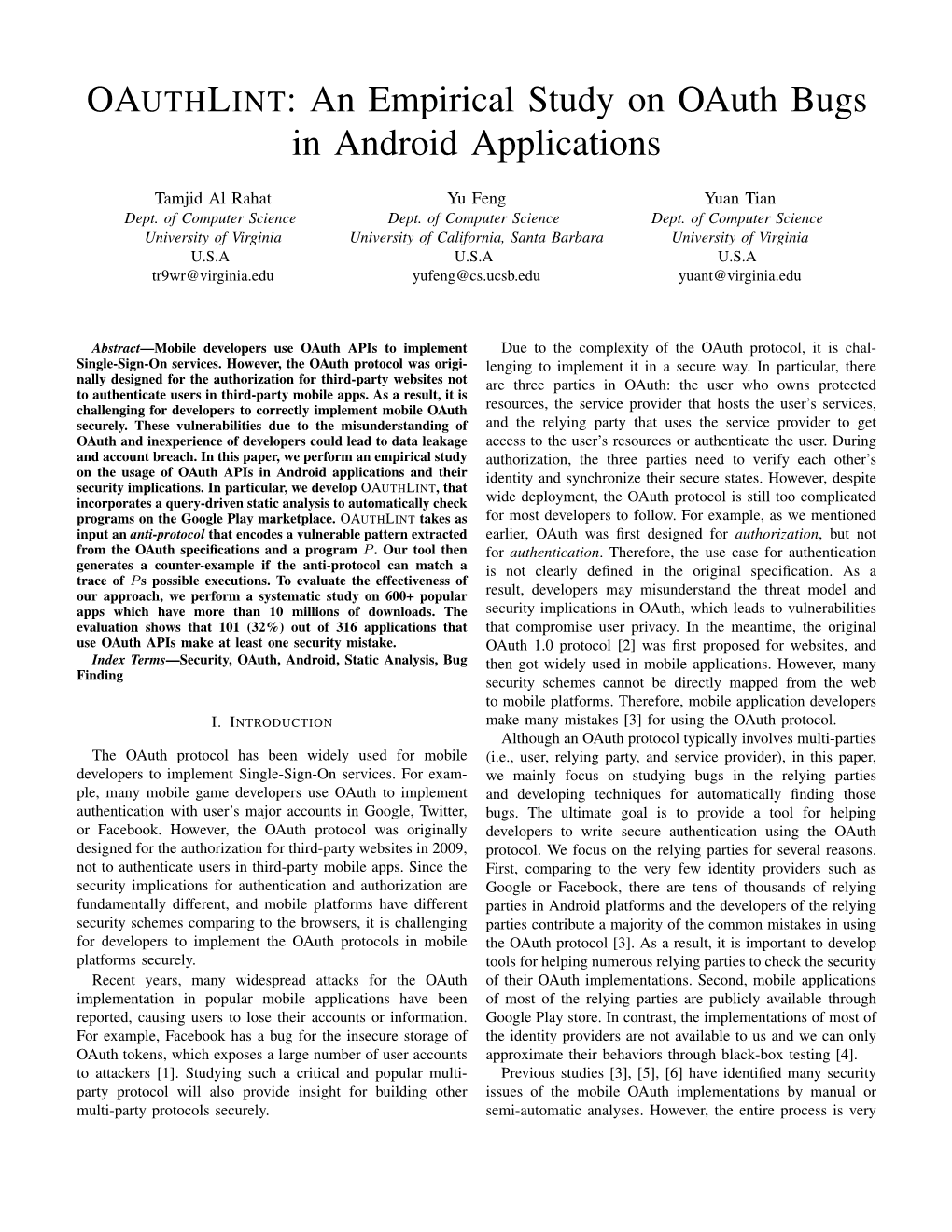 An Empirical Study on Oauth Bugs in Android Applications