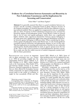 Evidence for a Correlation Between Systematics and Bioactivity in New Caledonian Cunoniaceae and Its Implications for Screening and Conservation1