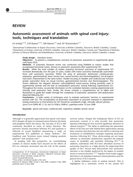 REVIEW Autonomic Assessment of Animals with Spinal Cord