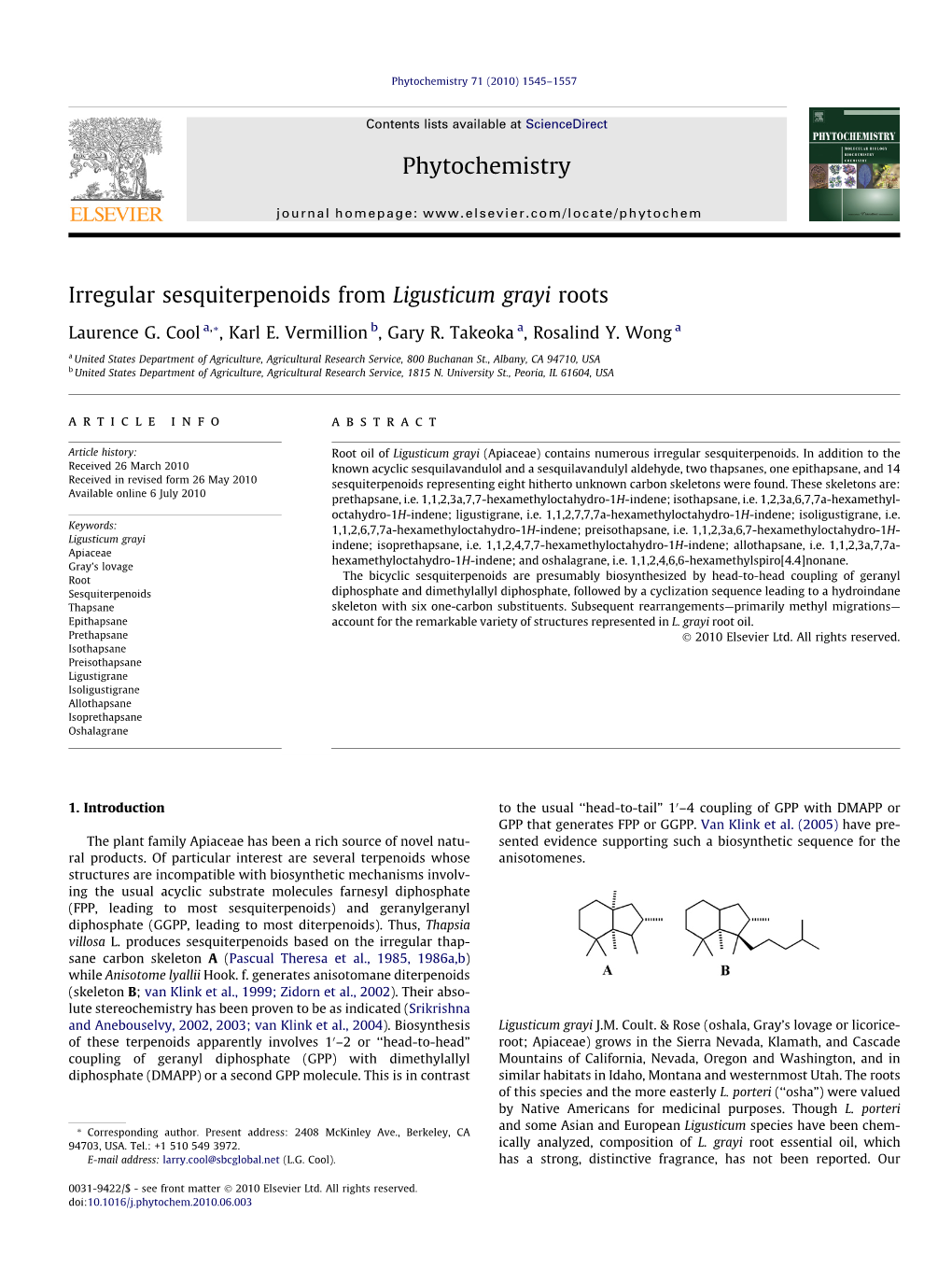 Irregular Sesquiterpenoids from Ligusticum Grayi Roots