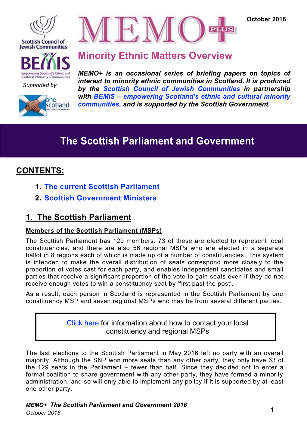 MEMO+ the Scottish Parliament and Government