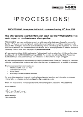 PROCESSIONS Takes Place in Central London on Sunday 10Th June 2018