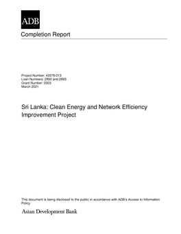Sri Lanka: Clean Energy and Network Efficiency Improvement Project