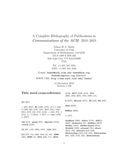 A Complete Bibliography of Publications in Communications of the ACM : 2010–2019