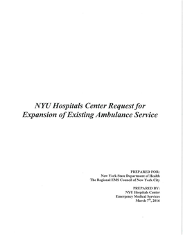 NYU Hospitals Center Request for Expansion of Existing Ambulance Service