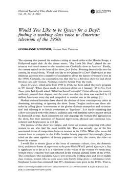 Would You Like to Be Queen for a Day?: ﬁnding a Working Class Voice in American Television of the 1950S