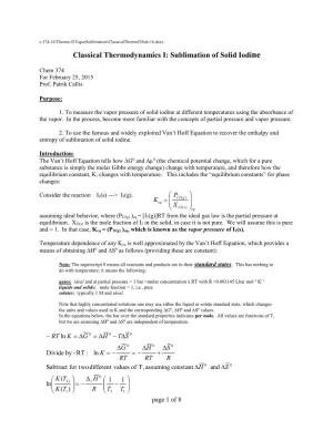 Classical Thermodynamics I: Sublimation of Solid Iodine