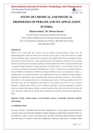 STUDY of CHEMICAL and PHYSICAL PROPERTIES of PERLITE and ITS APPLICATION in INDIA Mueena Samar1, Dr