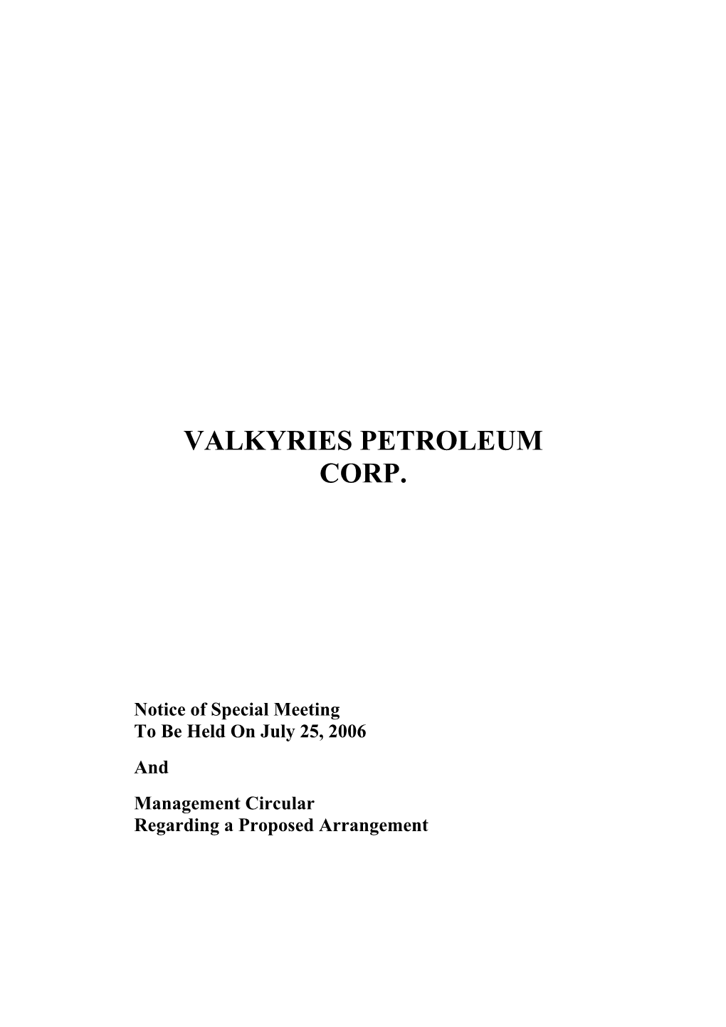 Valkyries Petroleum Corp