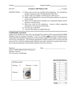 Chemistry 2100 In-Class Test 1(A)