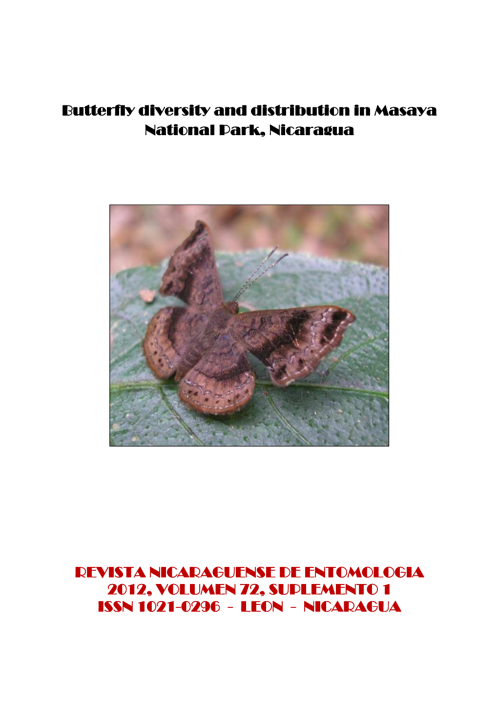 Butterfly Diversity and Distribution in Masaya Volcano National Park, Nicaragua