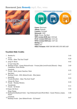 Basement Jaxx Remedy Mp3, Flac, Wma