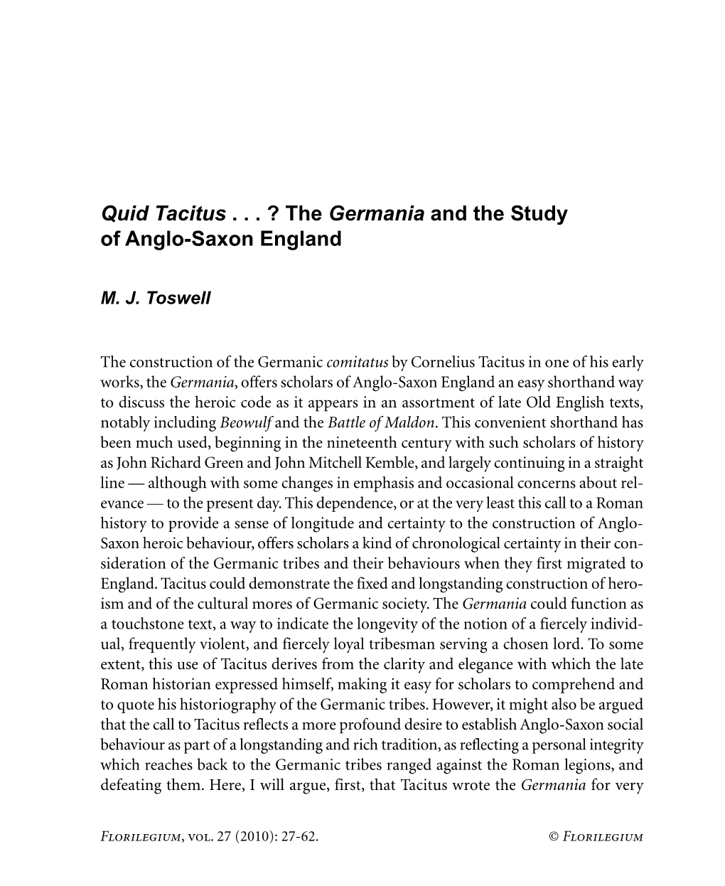 Quid Tacitus . . . ? the Germania and the Study of Anglo-Saxon England