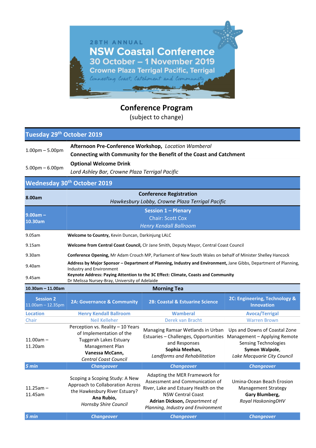 Conference Program (Subject to Change)