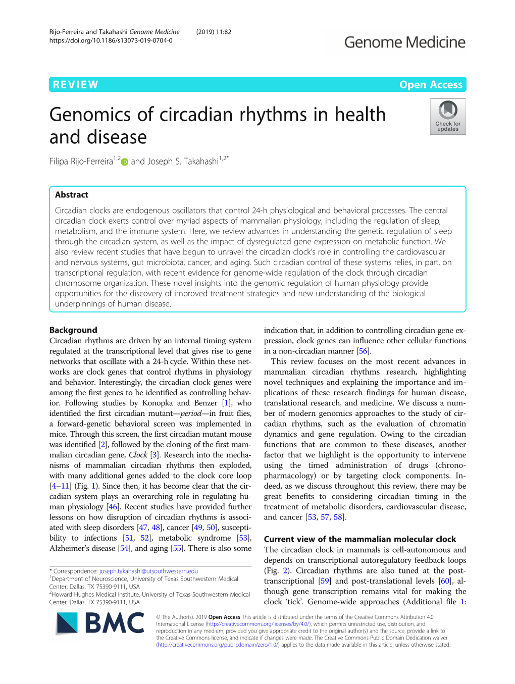 Genomics of Circadian Rhythms in Health and Disease Filipa Rijo-Ferreira1,2 and Joseph S