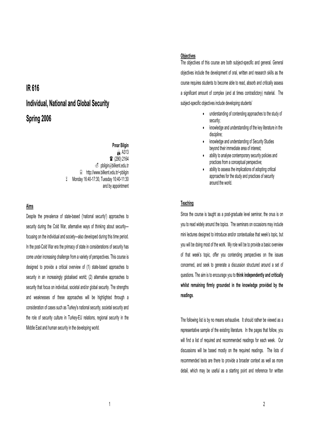 IR 616 Individual, National and Global Security Spring 2006