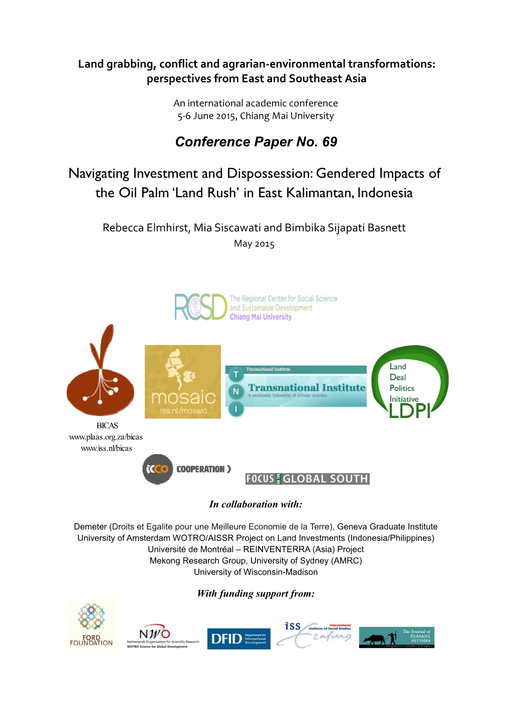 Gendered Impacts of the Oil Palm ‘Land Rush’ in East Kalimantan, Indonesia
