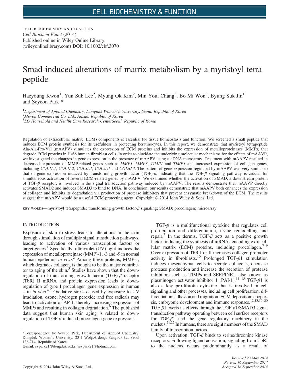 Smadinduced Alterations of Matrix Metabolism by a Myristoyl Tetra