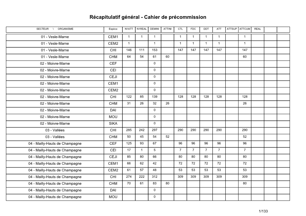 Récapitulatif Général - Cahier De Précommission