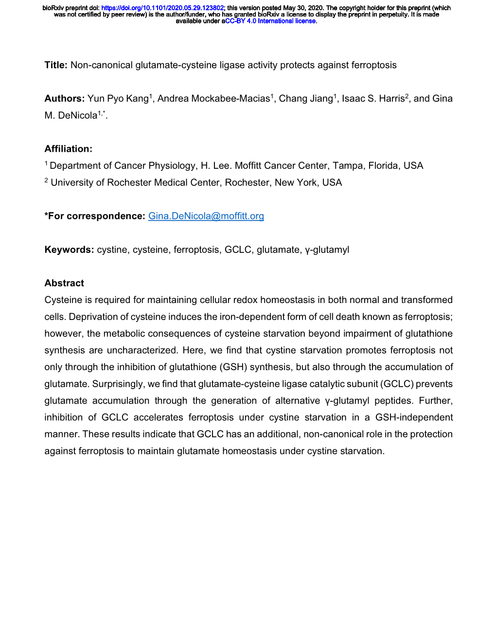 Non-Canonical Glutamate-Cysteine Ligase Activity Protects Against Ferroptosis