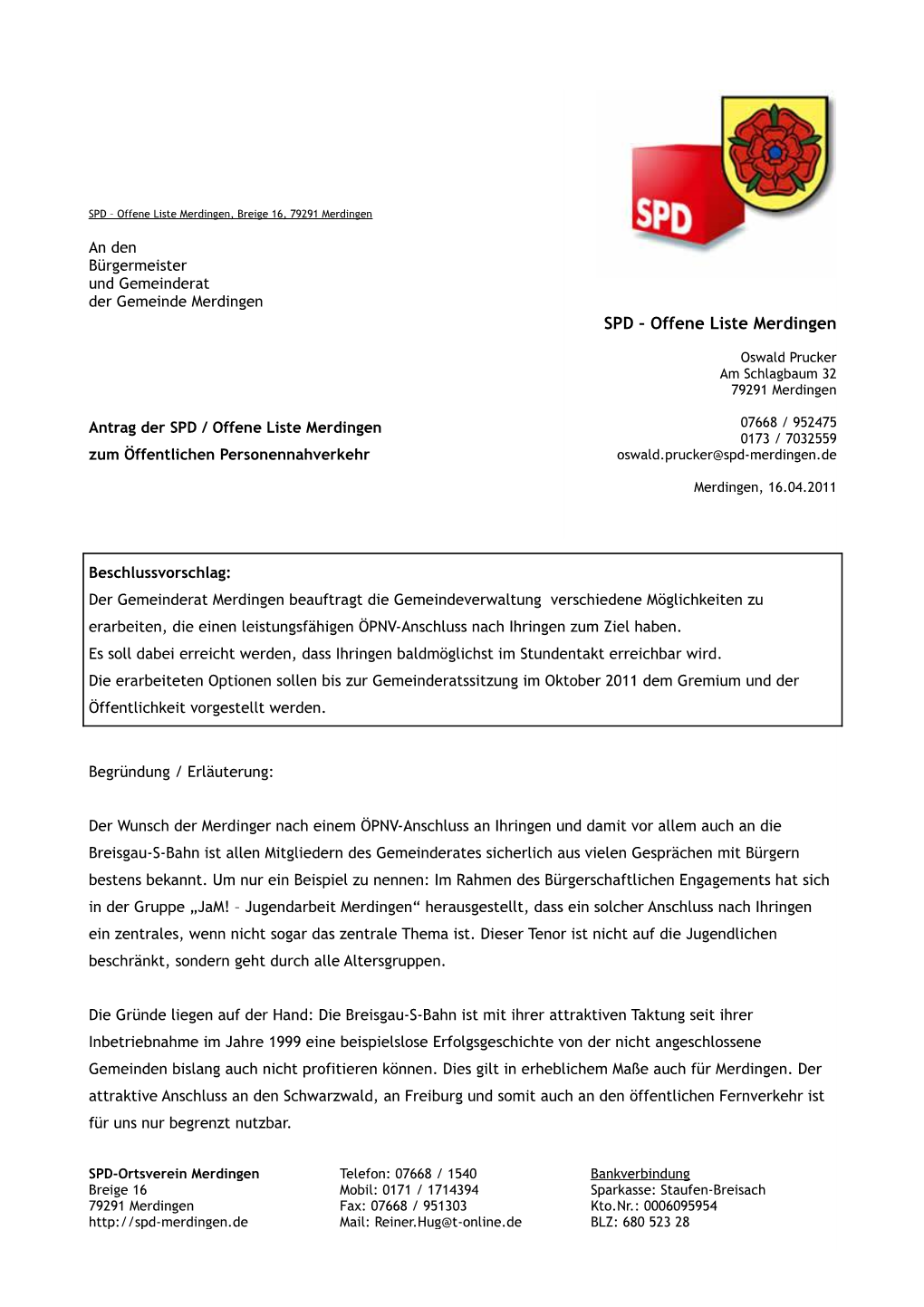 SPD – Offene Liste Merdingen, Breige 16, 79291 Merdingen