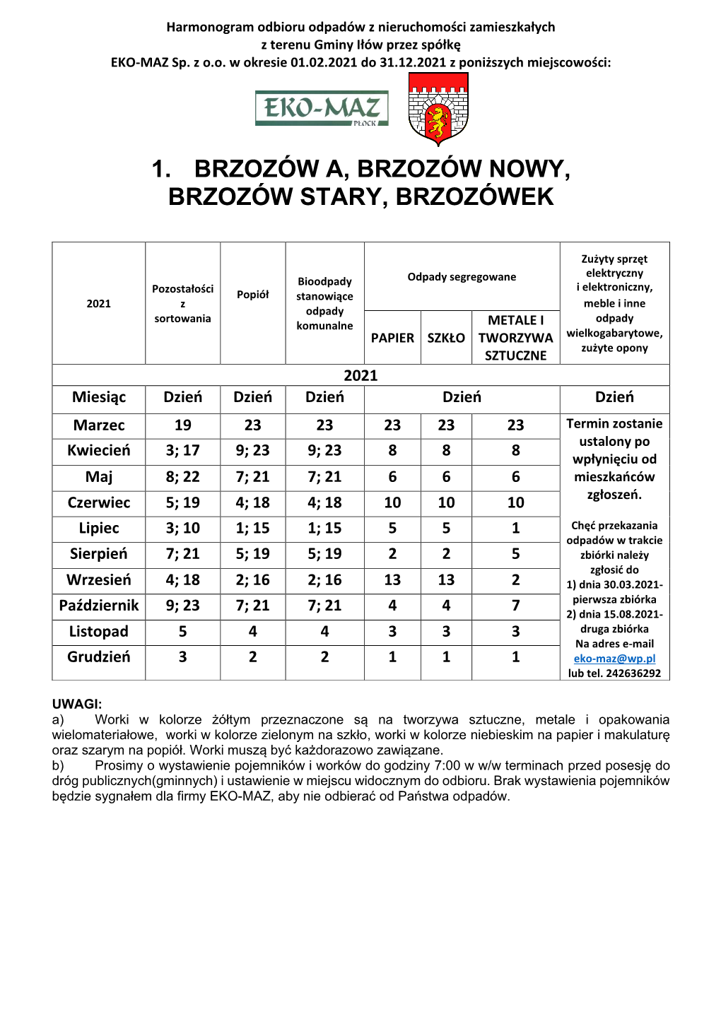 1. Brzozów A, Brzozów Nowy, Brzozów Stary, Brzozówek