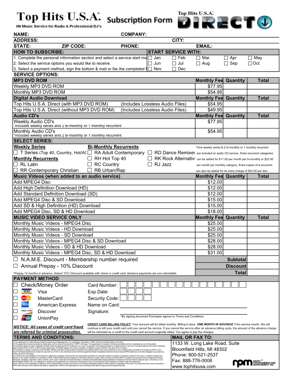 Top Hits USA Order Form 2012 8-22-2012