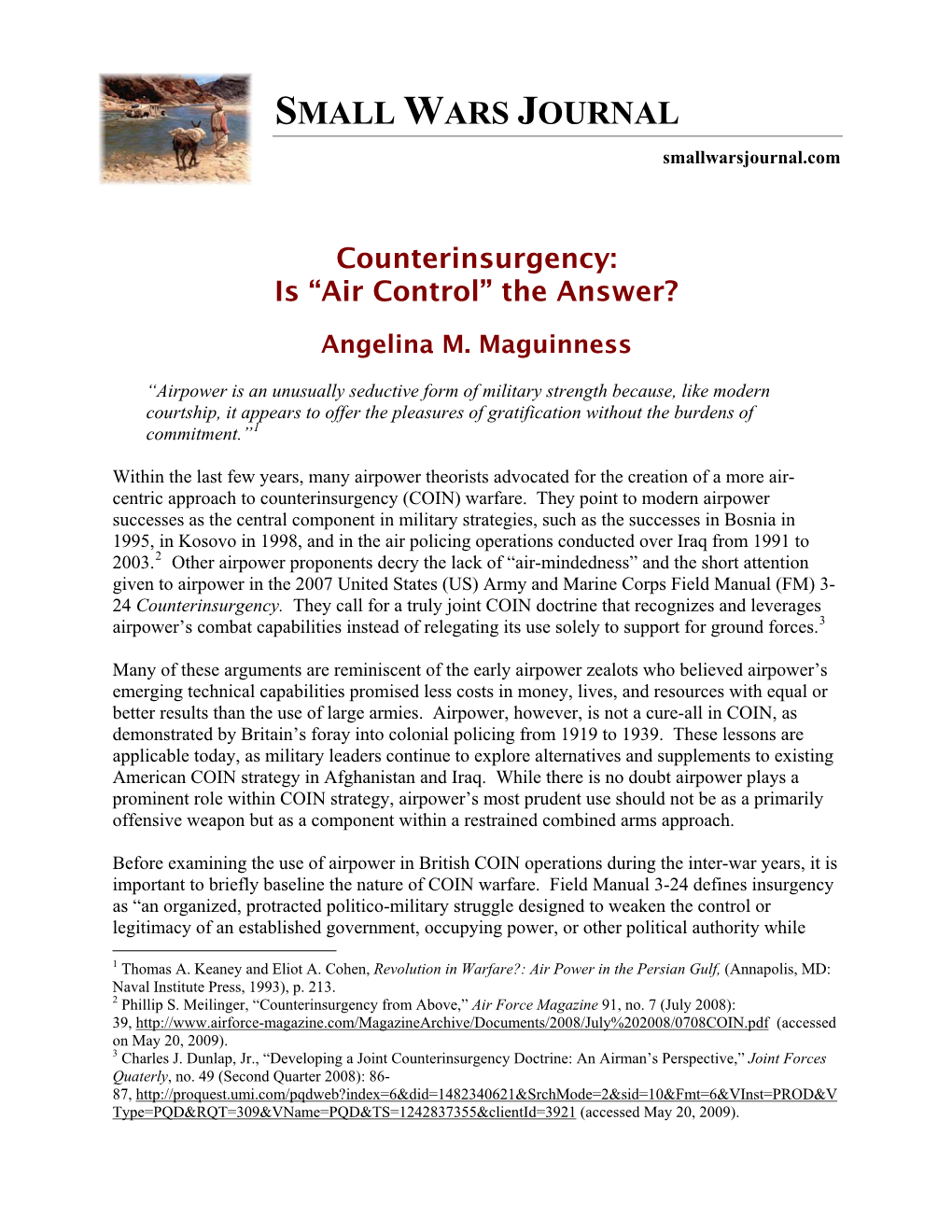 Counterinsurgency: Is “Air Control” the Answer?