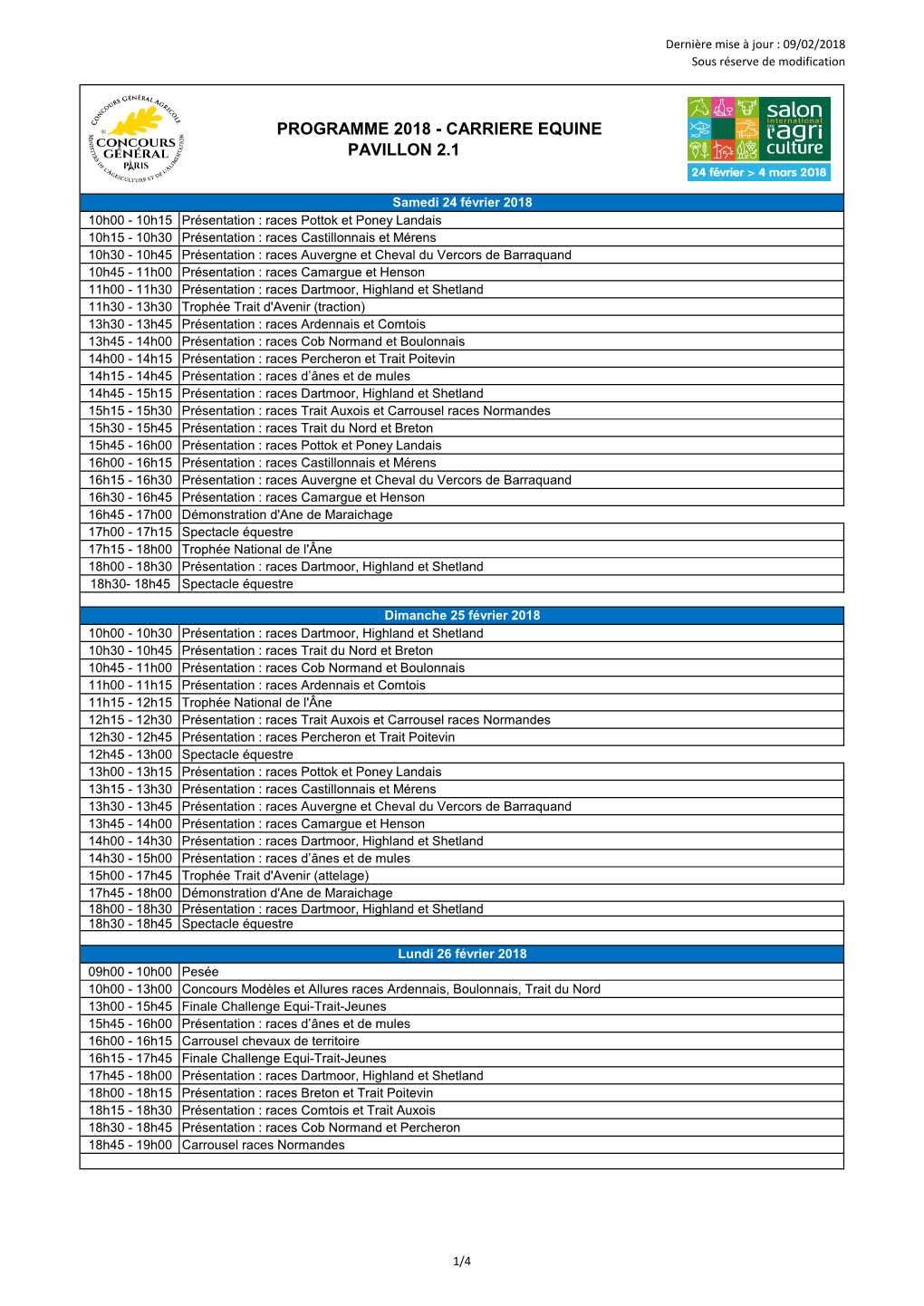 Programme 2018 - Carriere Equine Pavillon 2.1