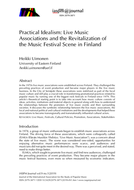 Live Music Associations and the Revitalization of the Music Festival Scene in Finland