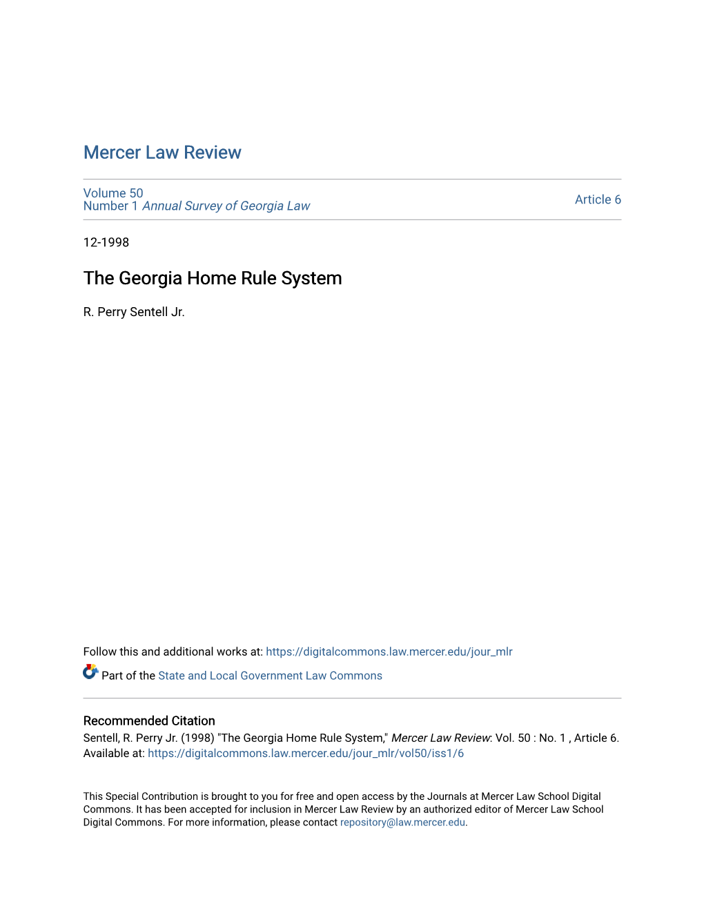 The Georgia Home Rule System