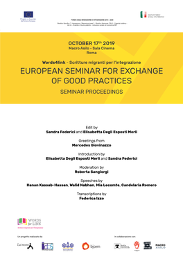EUROPEAN SEMINAR for EXCHANGE of GOOD PRACTICES Seminar Proceedings