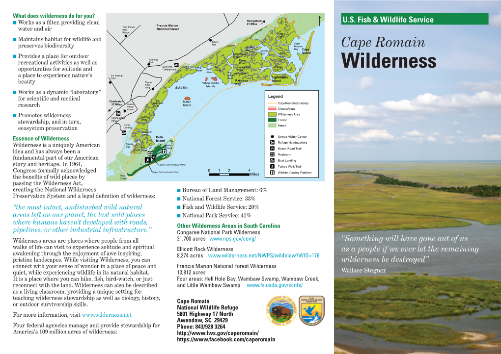 Cape Romain Wilderness Is a Part of the Carolinian-South Everyone Plays a Vital Role in Ensuring That Present and 66,287 Acres Was Designated As Class 1 Wilderness