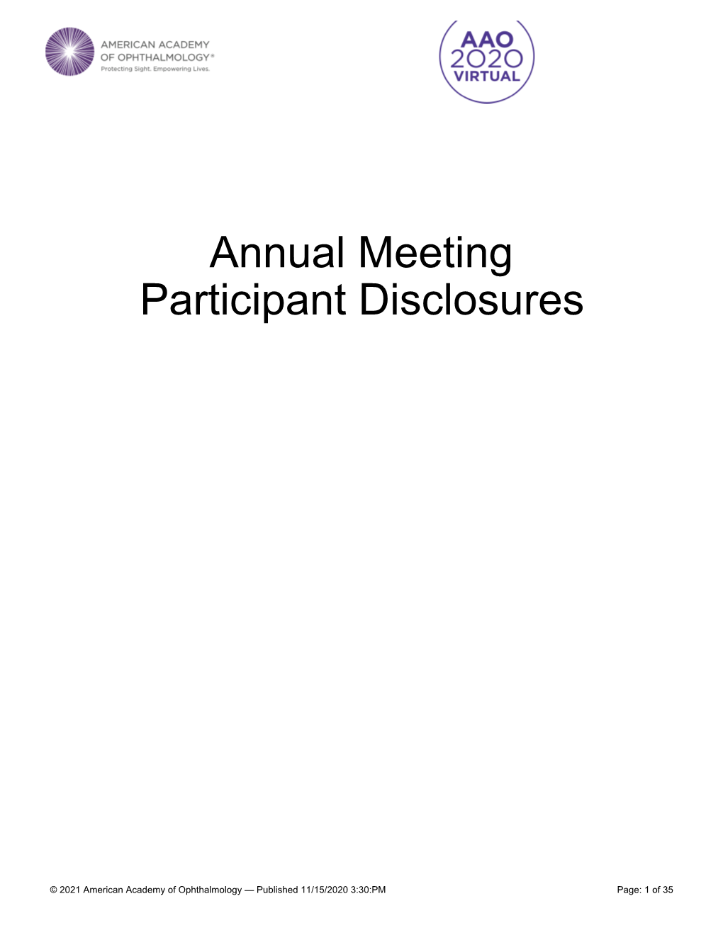 Presenter Financial Disclosures for AAO 2020