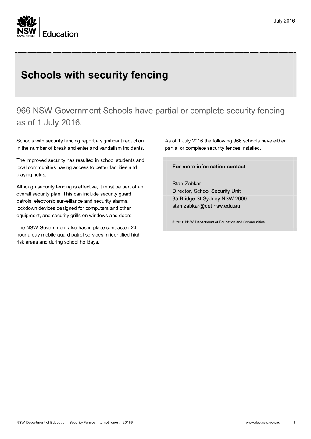 Schools with Security Fencing July 2016