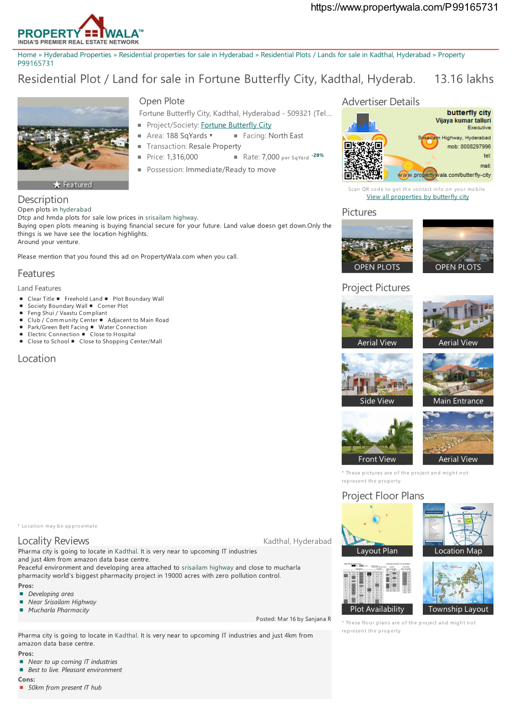 Residential Plot / Land for Sale in Fortune Butterfly City, Kadthal, Hyderabad (P99165731)