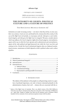 The Integrity of Courts: Political Culture and a Culture of Politics