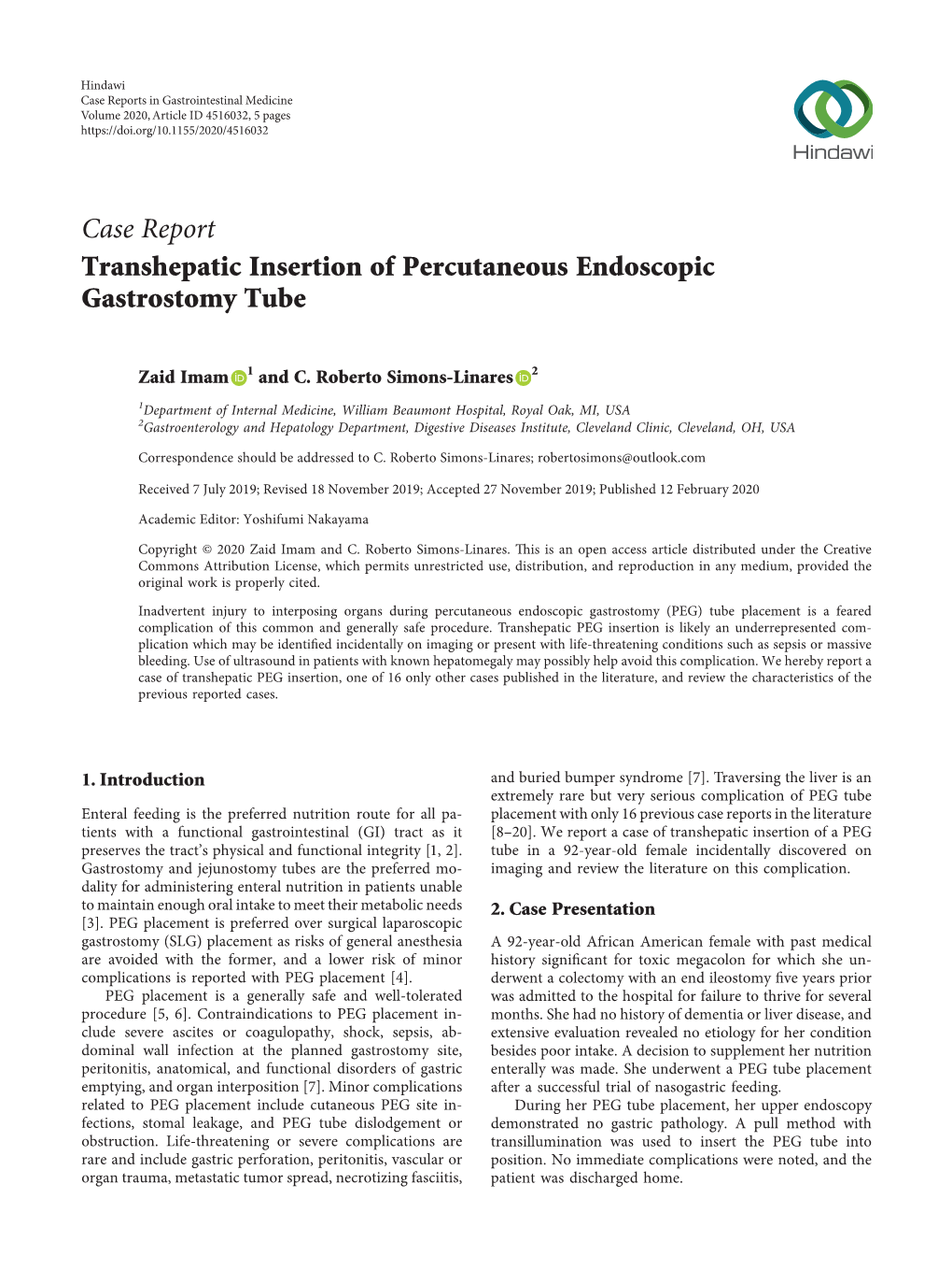 Transhepatic Insertion of Percutaneous Endoscopic Gastrostomy Tube