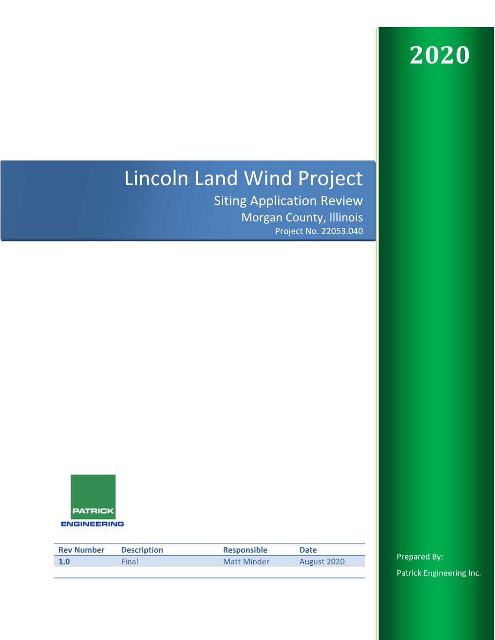 Lincoln Land Wind Project Siting Application Review Morgan County, Illinois Project No