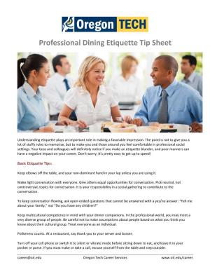 Professional Dining Etiquette Tip Sheet
