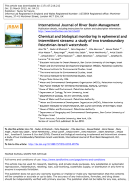 Chemical and Biological Monitoring in Ephemeral and Intermittent Streams