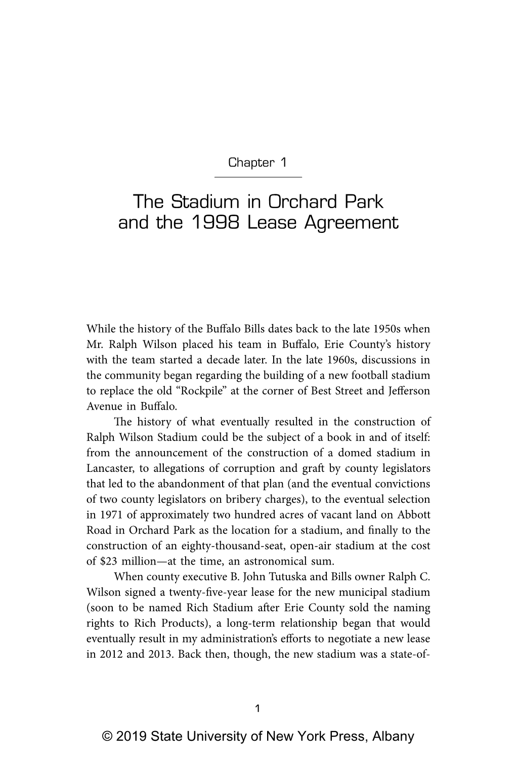 The Stadium in Orchard Park and the 1998 Lease Agreement