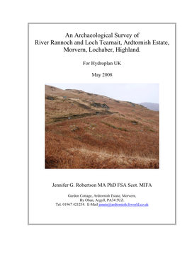 An Archaeological Survey of River Rannoch and Loch Tearnait, Ardtornish Estate, Morvern, Lochaber, Highland