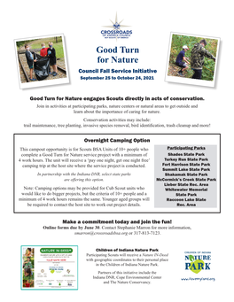 Good Turn for Nature Council Fall Service Initiative September 25 to October 24, 2021
