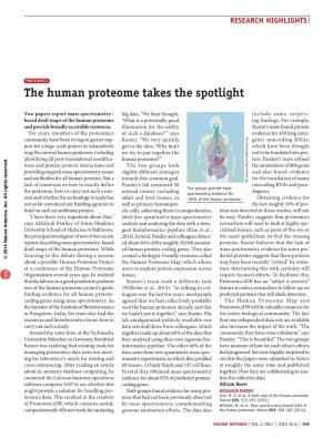 PROTEOMICS the Human Proteome Takes the Spotlight