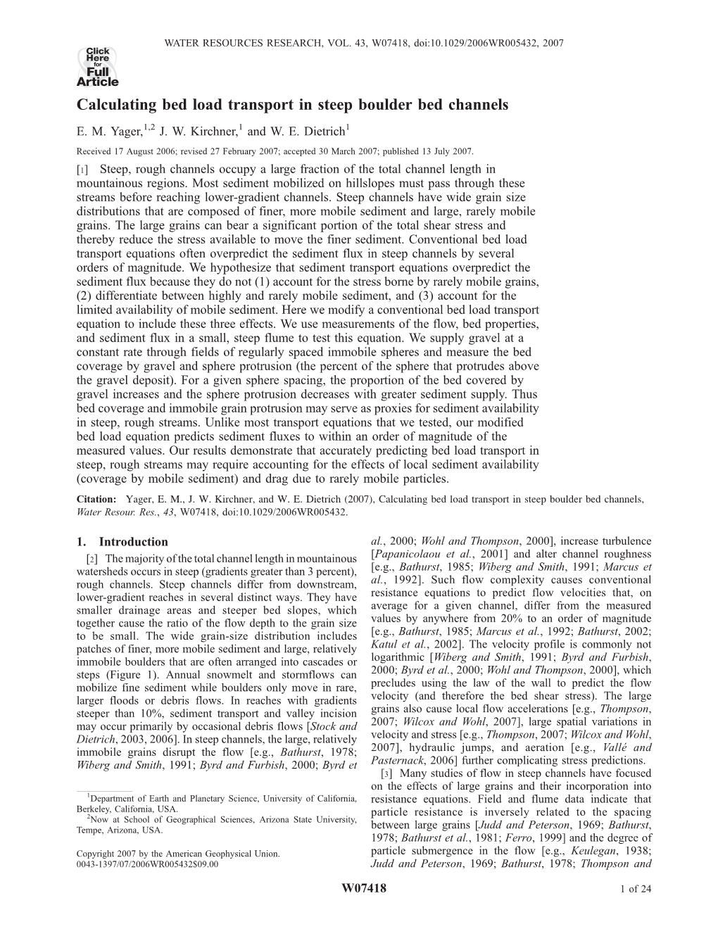 Calculating Bed Load Transport in Steep Boulder Bed Channels E