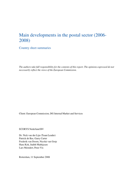 Main Developments in the Postal Sector (2006- 2008)