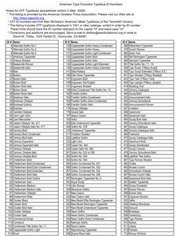 American Type Founders Typeface ID Numbers